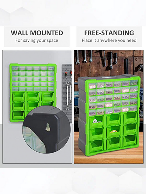 DURHAND Plastic 39 Drawer Parts Organiser Wall Mount Storage Cabinet
